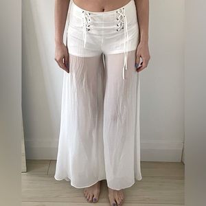 White chiffon flowy palazzo pants